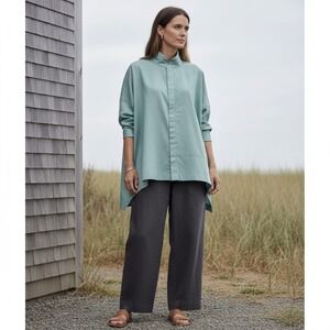 Seaglass Blue Oversized Cotton Tunic Shirt S/M Minimal Lagenlook Coastal Beachy
